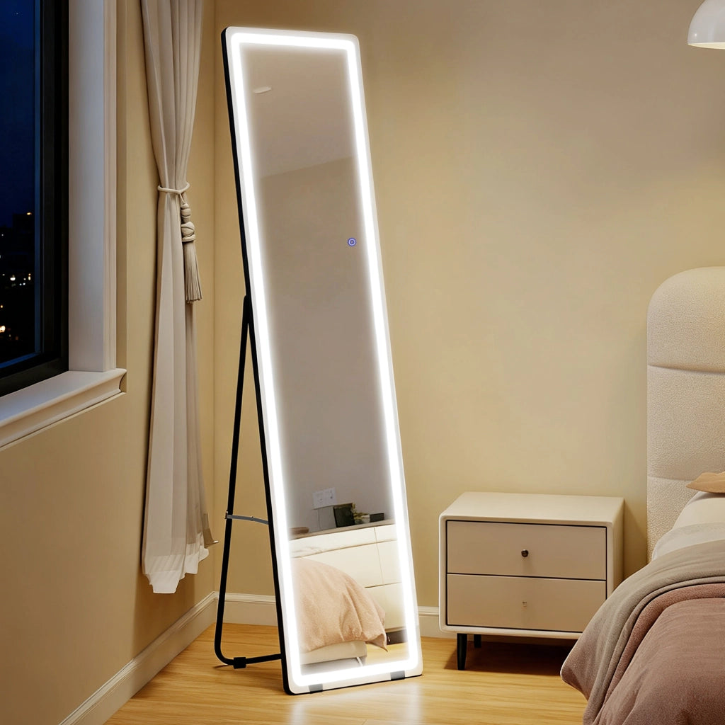 Specchio da parete o da terra con luce regolabile e telecomando ¨C zephmum ¨C Argento 40x37x157.5 cm