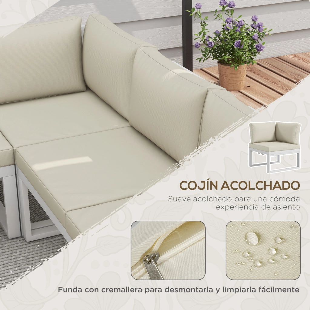 Set Divano Esterno 2 Pezzi Angolare con Cuscini ¨C Zephmum ¨C Crema