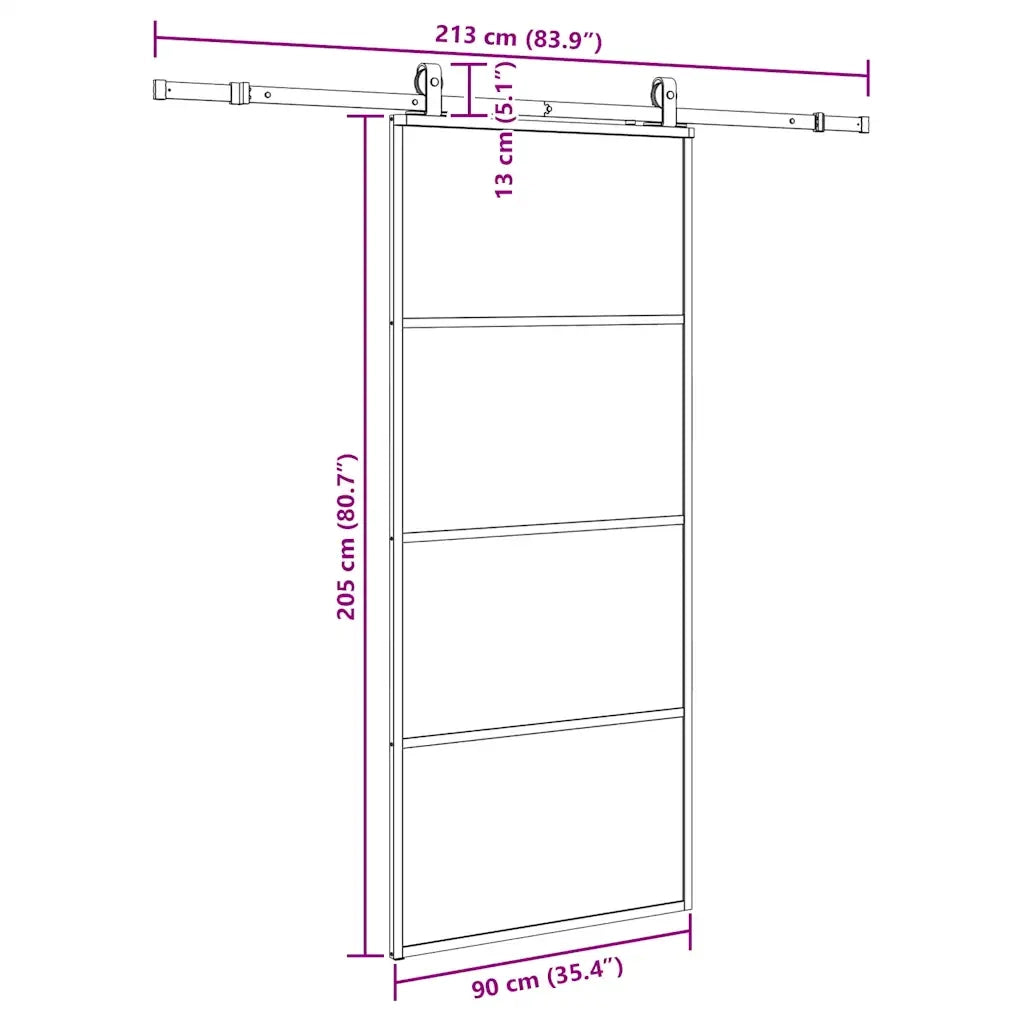 Porta Scorrevole con Ferramenta Nera 90x205 cm in Vetro ESG 3375939