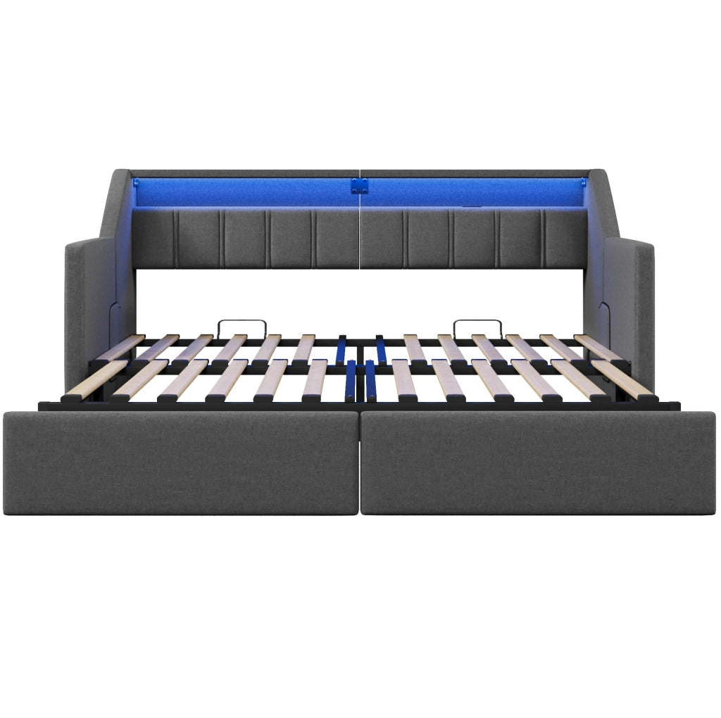 Letto multifunzionale 90x200 cm con USB, Type-C, LED e 2 cassetti