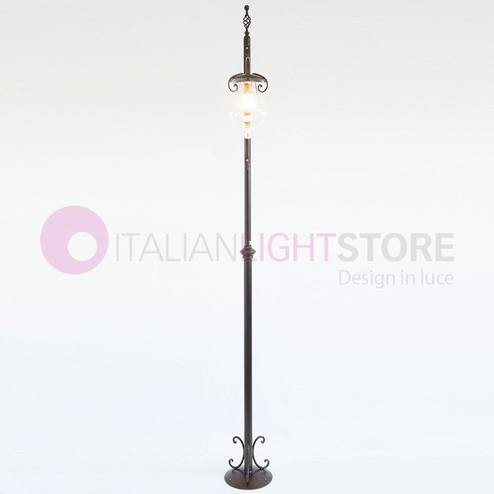 GOCCIA Lampione Rustico in Ferro Battuto a 1 Luce H.280