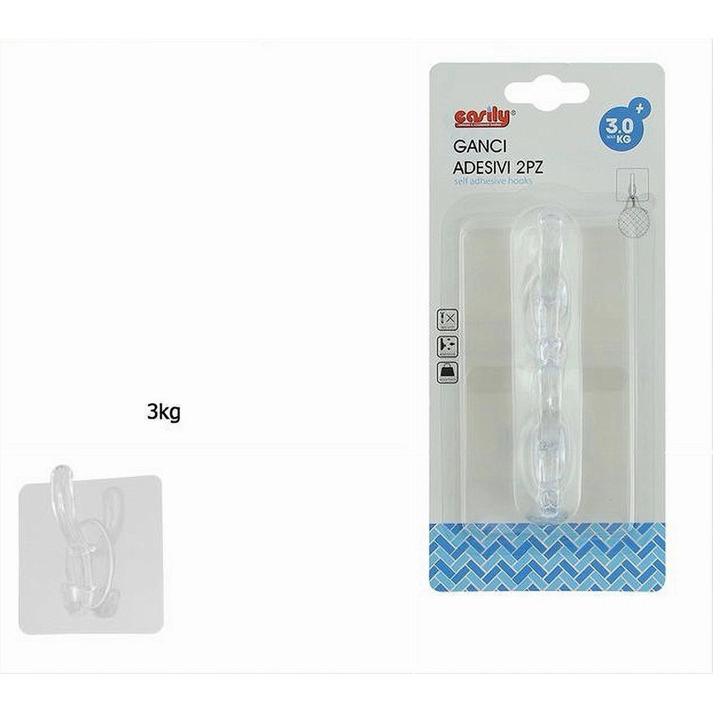 Trade Shop - Set 2pz Ganci Adesivi Appendino Doppio A Muro Bagno Cucina Casa Trasparente 87755 -