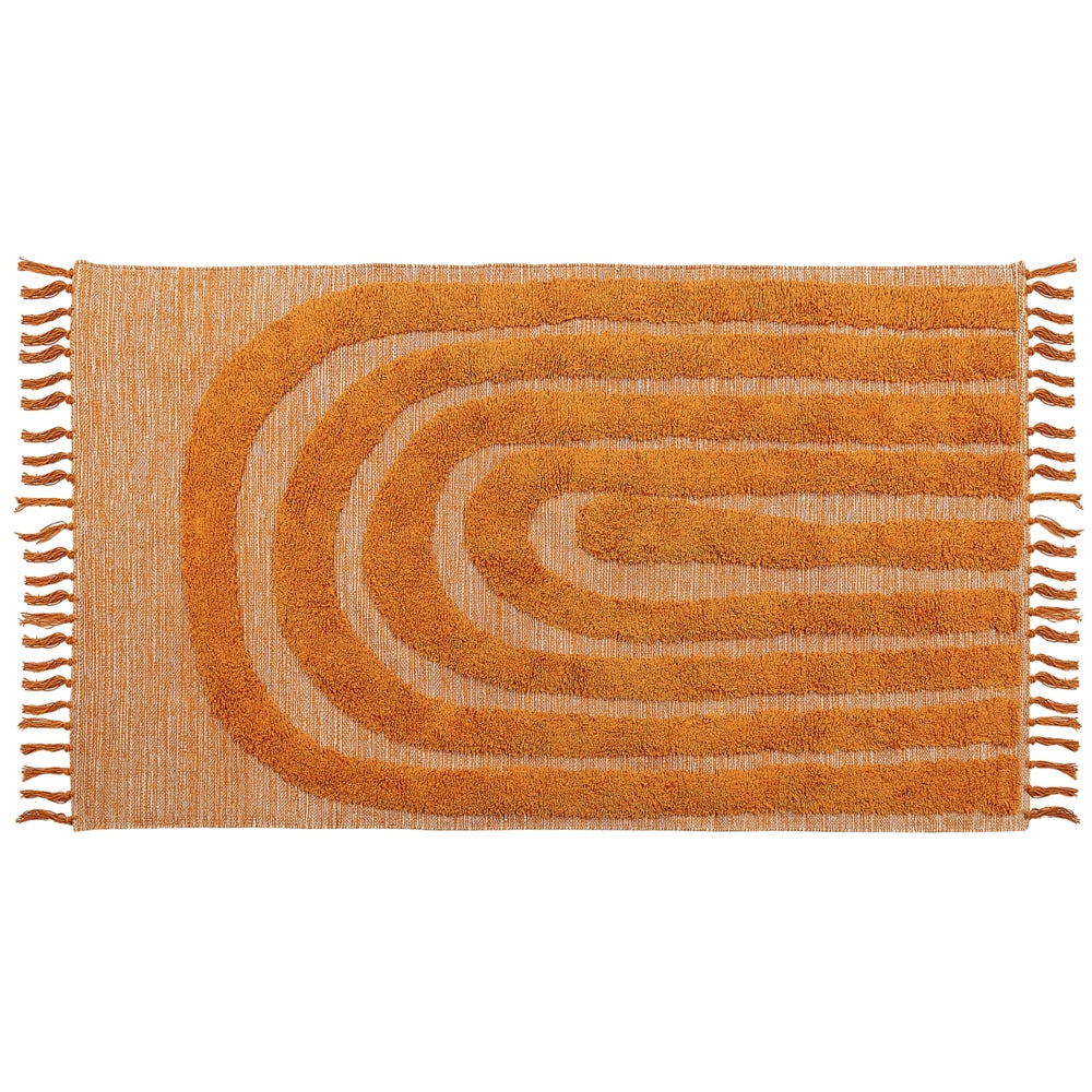 Tappeto rettangolare in cotone arancione 80 x 150 cm con frange boho soggiorno camera da letto