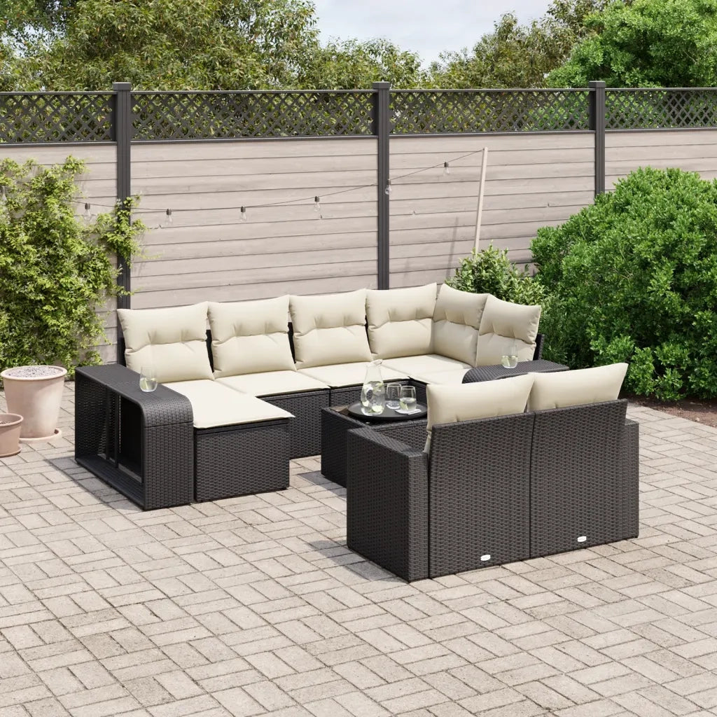 Set Divani da Giardino 11 pz con Cuscini in Polyrattan Nero 3261296