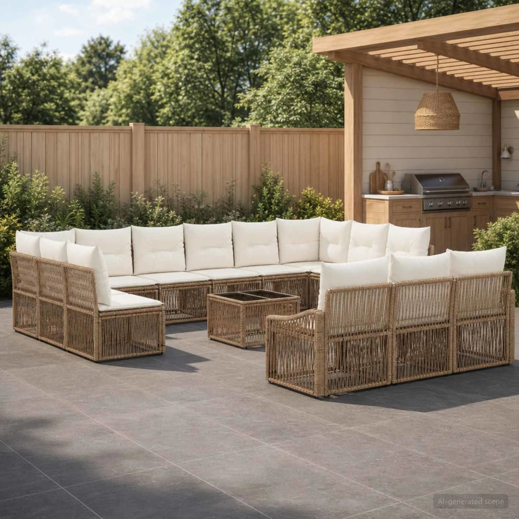 Set Divano da Giardino 14 pcs Beige polyrattan 3436161