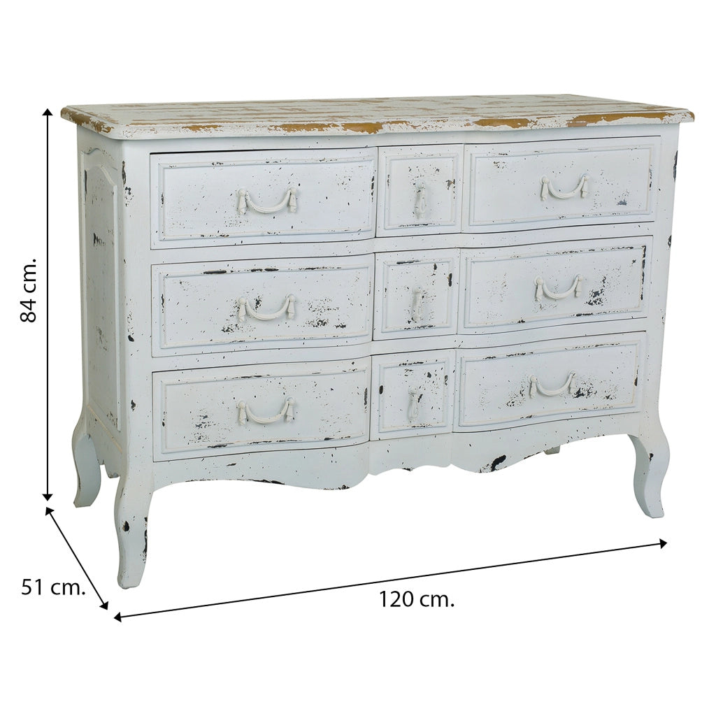 Cassettiera in legno laccato bianco 120x51x84h
