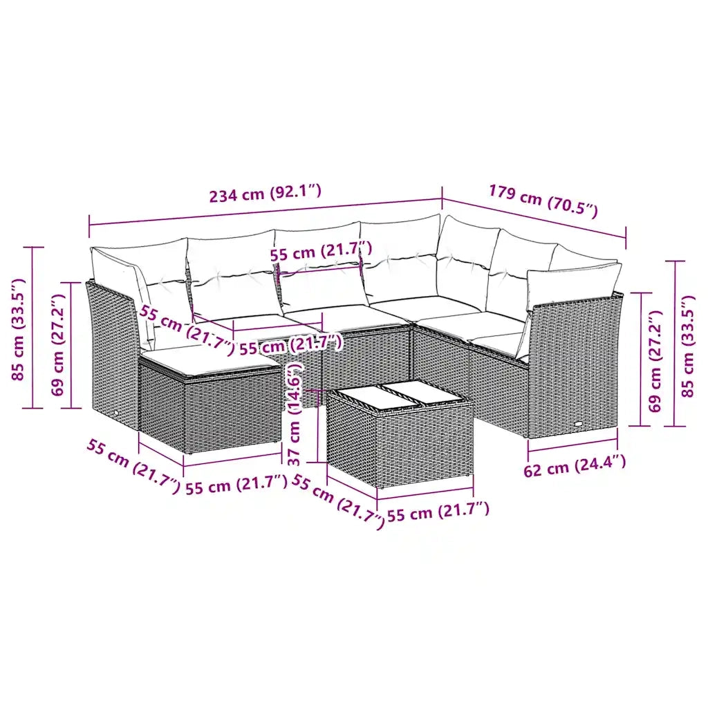 Set Divani da Giardino con Cuscini 8 pz Nero in Polyrattan 3249835