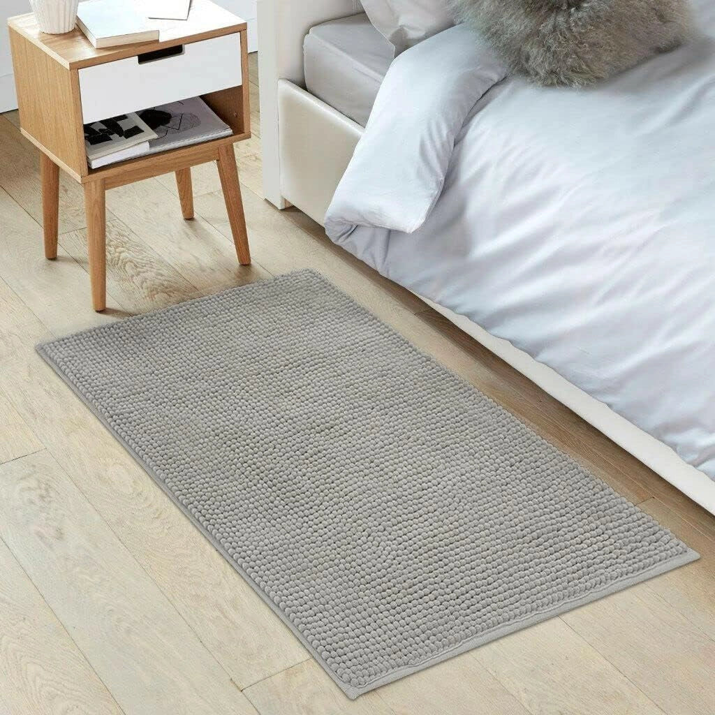 Tappeto Bagno Confortevole Scendiletto 50x80 cm Morbido Antiscivolo Pelo Lungo Grigio Chiaro