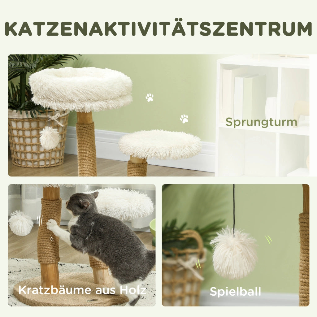 Albero tiragraffi per gatti con letto e piattaforma ¨C zephmum ¨C bianco 61.5 cm