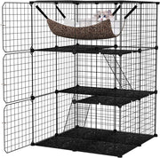 Gabbia per Gatti a 3 Piani in Metallo e PP, Torre per Animali con Amaca Comoda, Scale, Porte e Finestra, Recinto in Filo Metallico per Furetti, Conigli e Cani (74 x 74 x 107,5 cm)