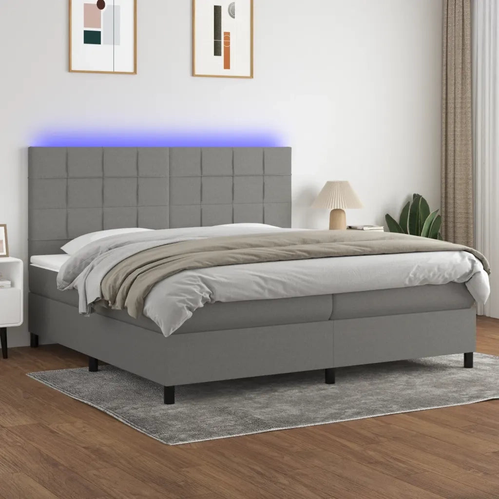 Letto a Molle Materasso e LED Grigio Scuro 200x200cm in Tessuto cod mxl 59078