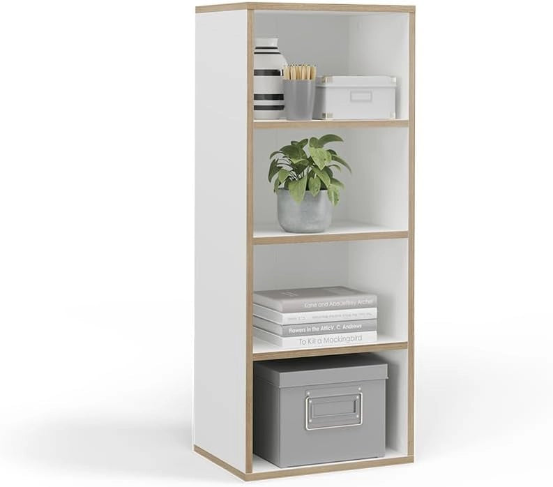 Libreria Tetrix, Bianco, 40 x 100 cm con 4 scomparti, adatto per riporre libri e oggetti decorativi