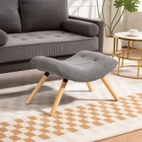 Pouf moderno con rivestimento in pile e gambe in legno, imbottito, per soggiorno, camera da letto, ingresso, Grigio scuro