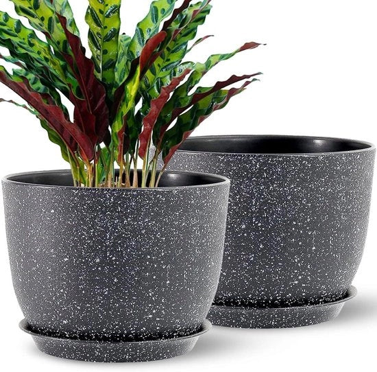 Set di vasi per piante 30 cm da 2 vasi con drenaggio e coperchi neri a scaglie per piante da interni ed esterni