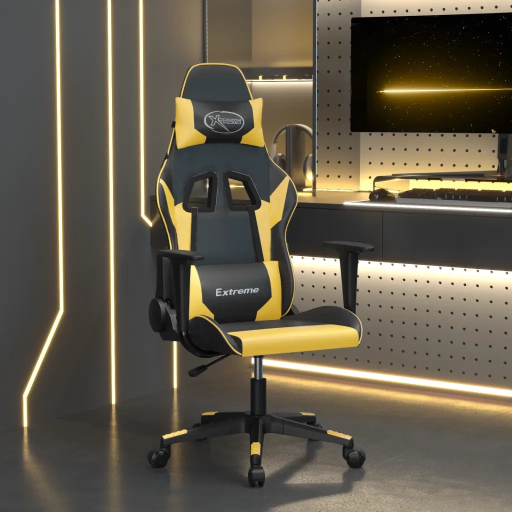 Sedia da Gaming Massaggiante Nero e Oro in Similpelle 345447