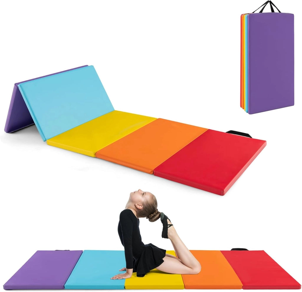 Tappetino Ginnastica, Tappetino Portatile e Pieghevole con Maniglie, Tappetino Leggero per Yoga e Allenamenti per Stretching e Capriole da Casa e Palestra