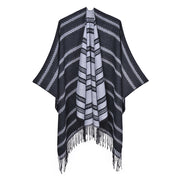 Sciarpa/mantella da donna con nappe, in cashmere spesso, reversibile, alla moda