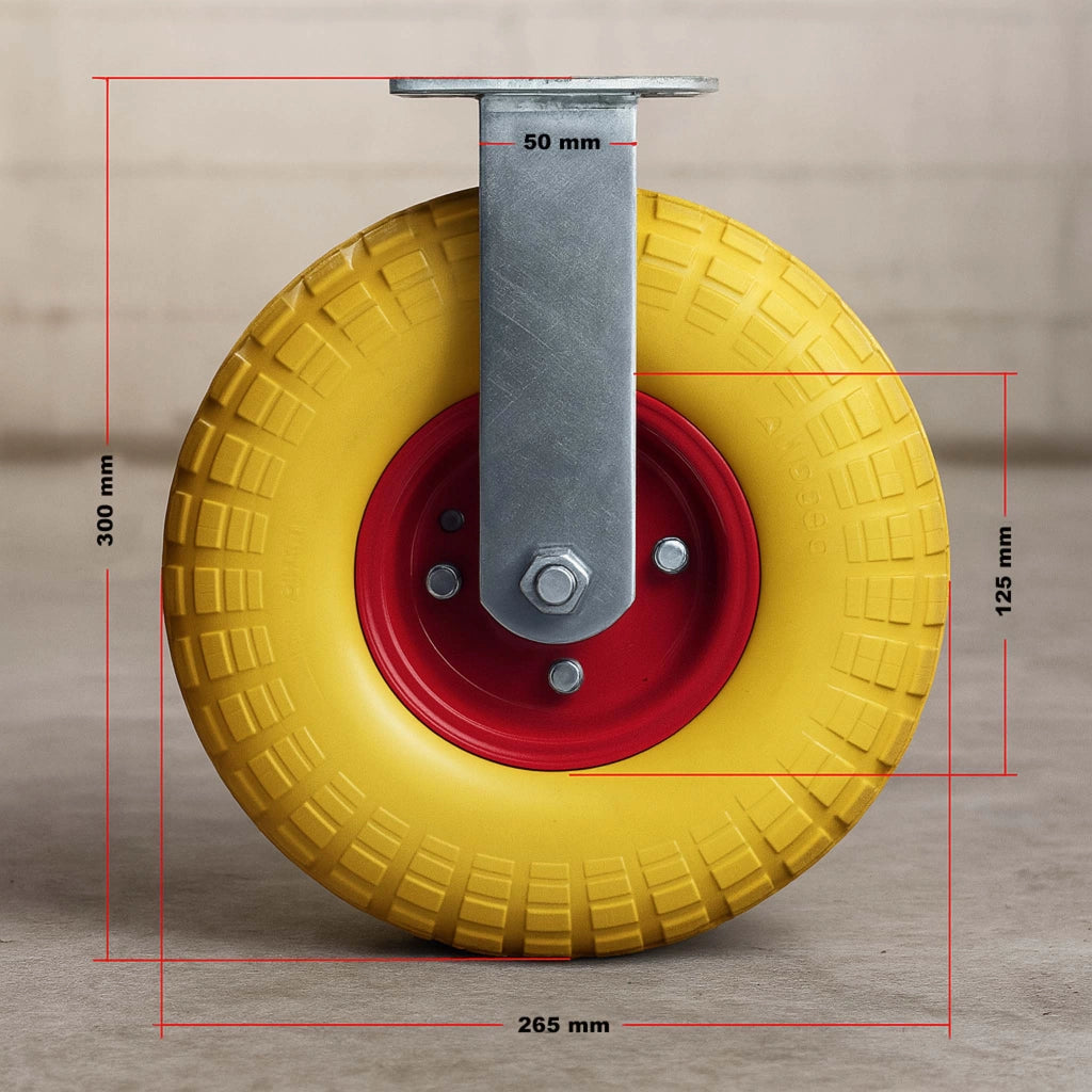 Set 4x ruote fisse da trasporto gialle 258 x 78 mm Cerchi in metallo antiforatura Max 150kg/ruota