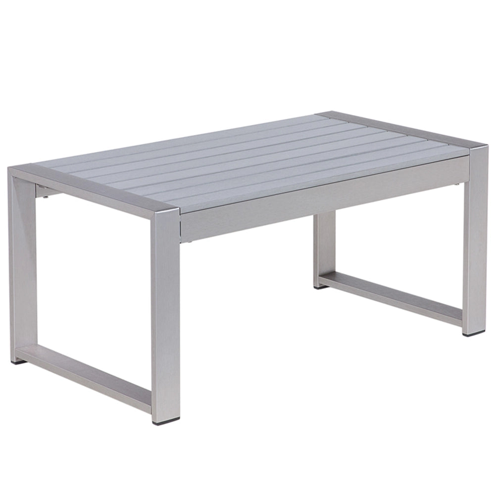 Tavolino da esterno in alluminio grigio chiaro 90 x 50 cm struttura in metallo piano sintetico moderno minimalista