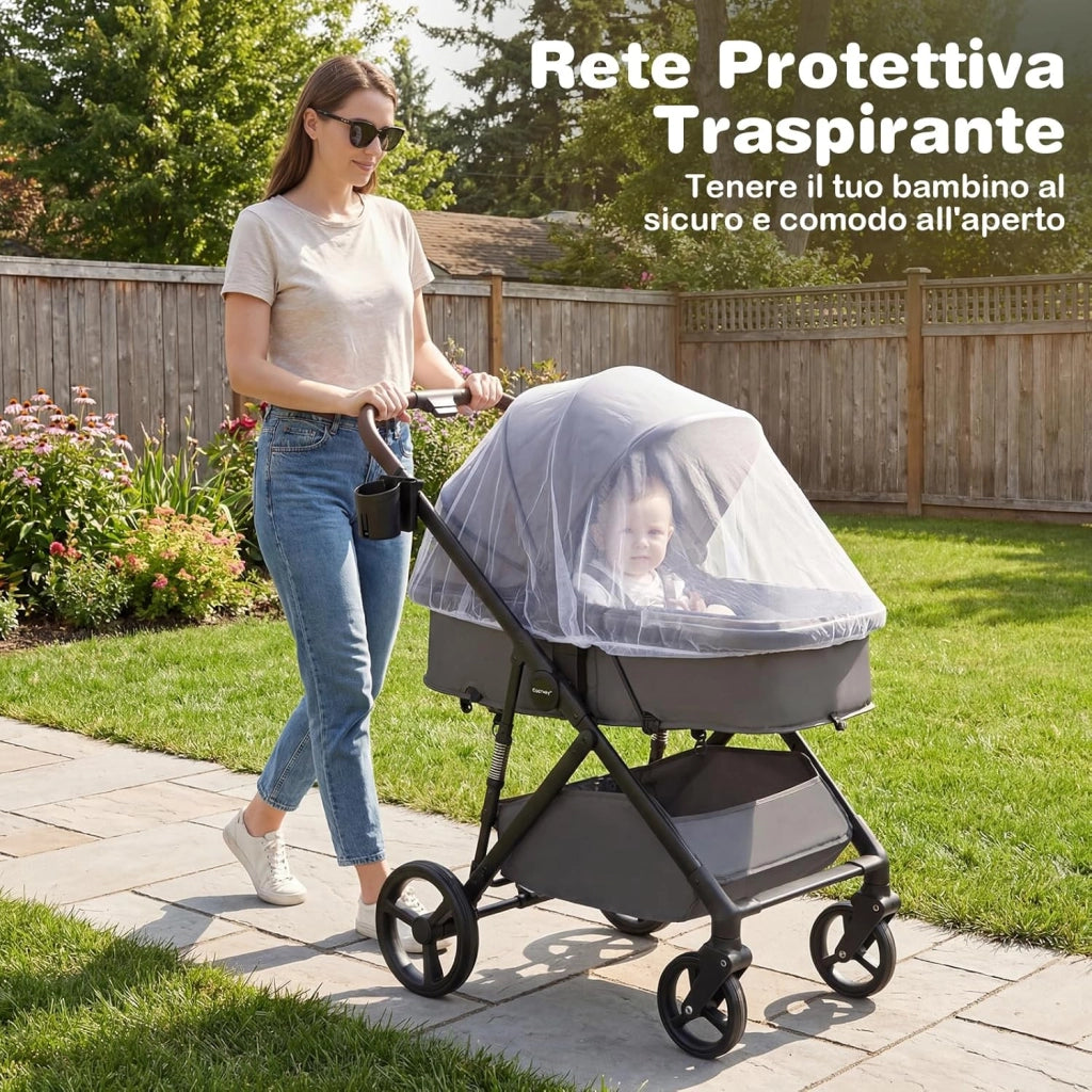 2 in 1 Passeggino Leggero Pieghevole per Bambini, con Schienale Regolabile, Sedile Reversibile, Tettuccio, Cestello Portaoeggetti, per Neonati per 0-36 Mesi (Grigio)