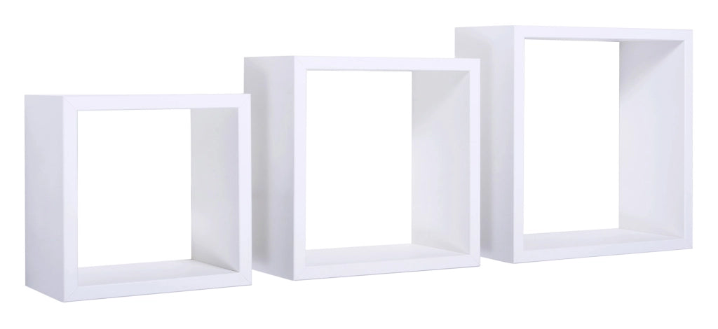 Set 3 Mensole da Parete Cubo in Fibra di Legno Incubo Bianco