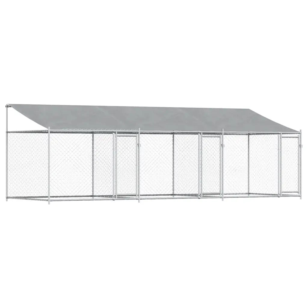 Gabbia Cani con Tetto e Porte Grigia 6x2x2 m in Acciaio Zincatocod mxl 134863