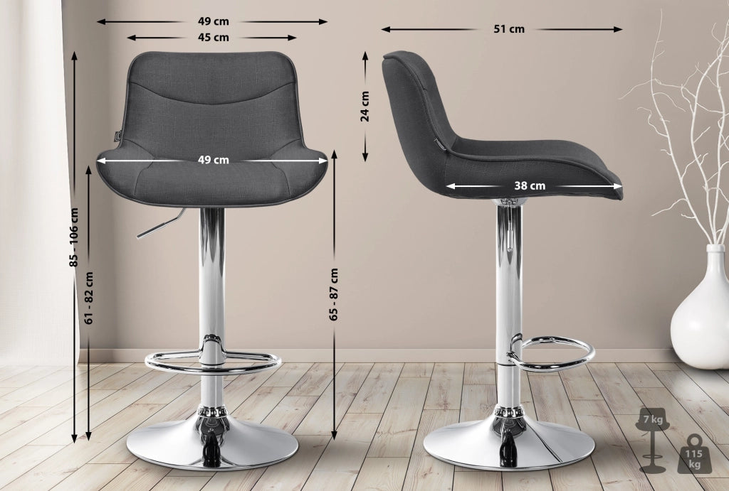 2er Set Barhocker Vonore Stoff chrom
