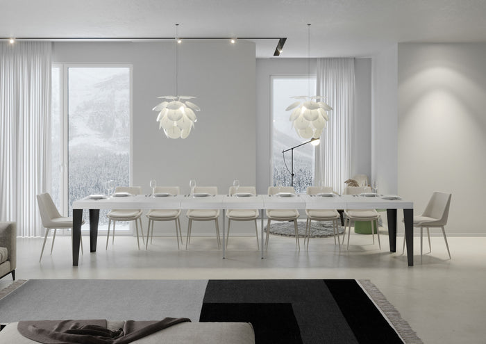 Tavolo Allungabile 120/380x90 cm Flame Premium Bianco Frassino Gambe Antracite