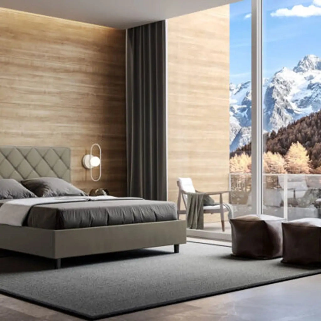 Letto matrimoniale con rete imbottito 160x210 similpelle cappuccino Priya