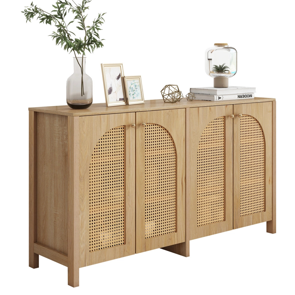 Credenza Moderna con Ante in Rattan e Maniglie in Metallo ¨C MINIMAL ¨C Legno Naturale