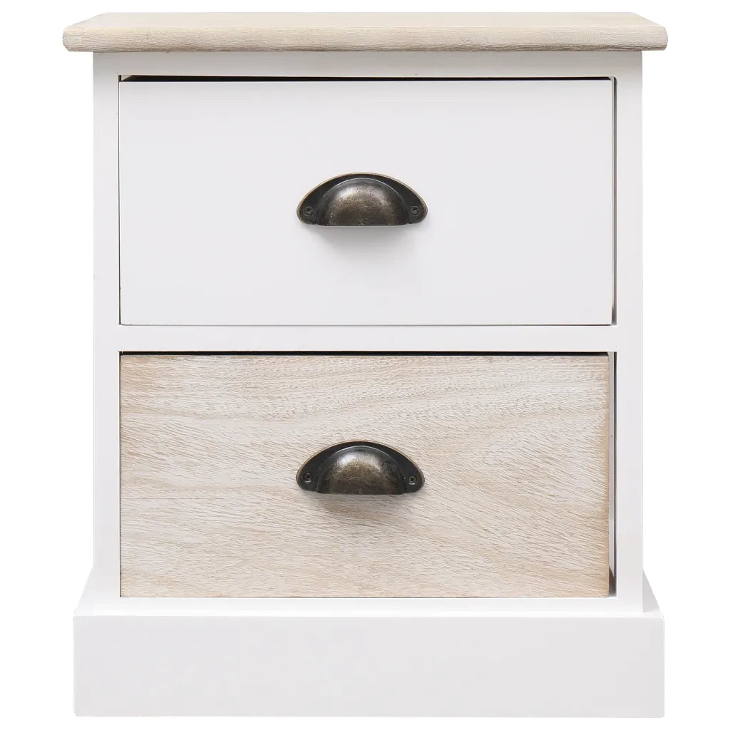 Comodini 2pz Bianco e Naturale 38x28x45cm in Legno di Paulonia 284057