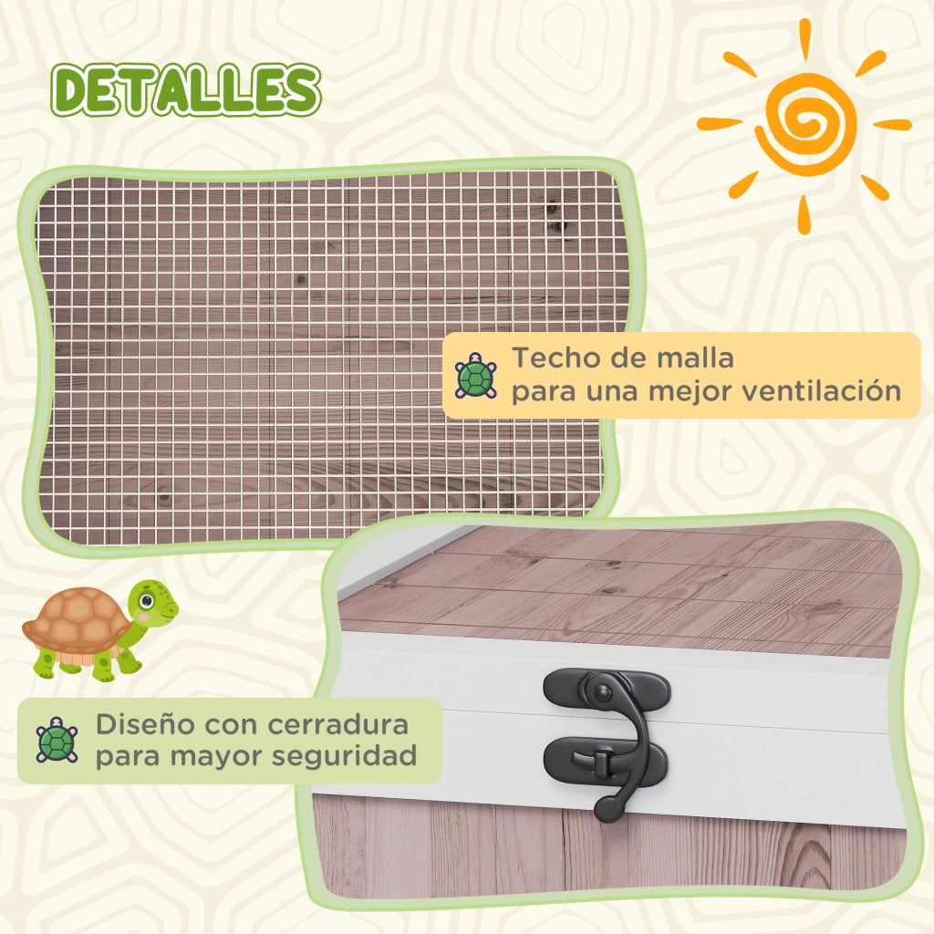 Casa per Tartarughe in Legno ¨C Xylo ¨C Tetto a Rete con Pannelli Laterali Trasparenti 91x60,5x32cm Marrone Chiaro