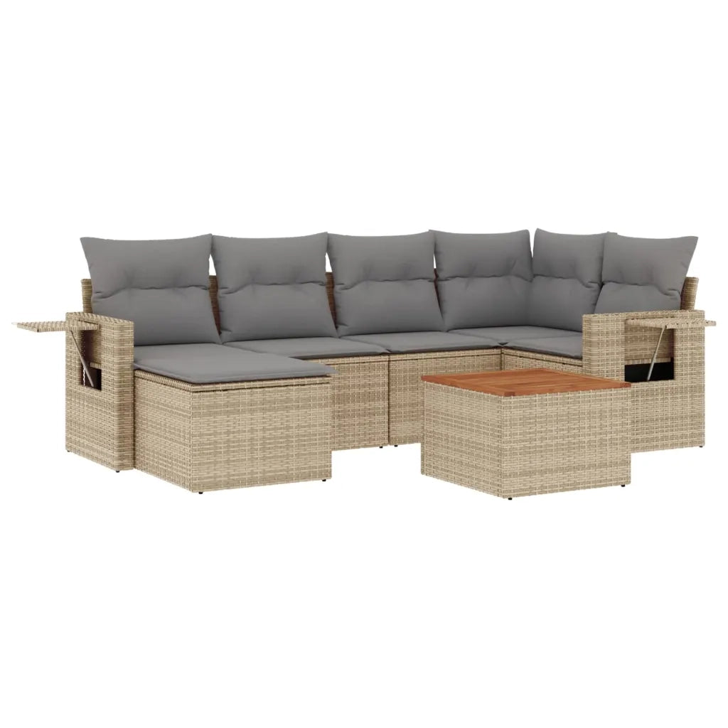 Set Divano da Giardino 7 pz con Cuscini Beige Misto Polyrattan