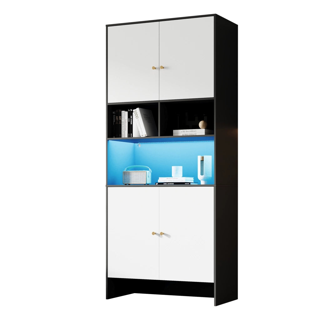 Armadio multiuso - Zephmum- 80 x 40 x 185 cm- Nero e bianco- 4 porte 3 ripiani aperti