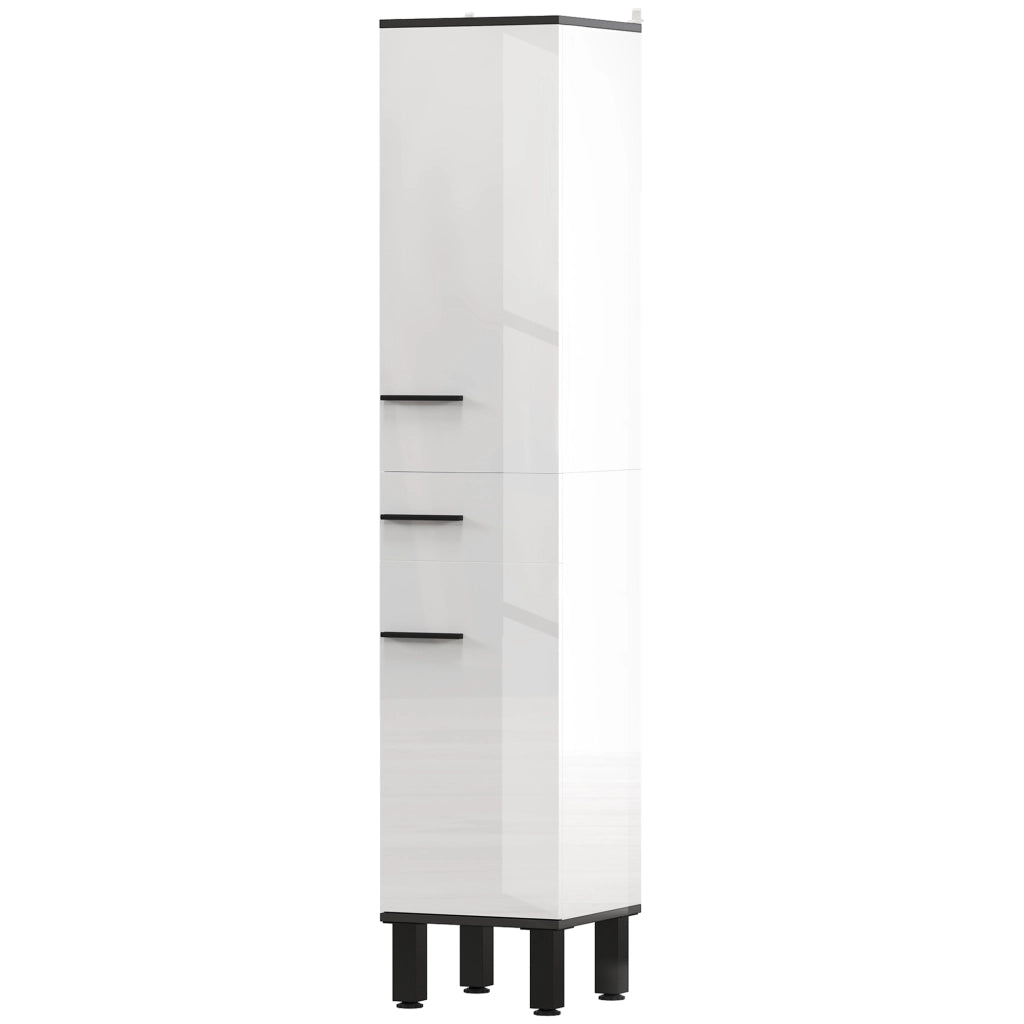 Armadietto Alto Bagno con Ante e Ripiani Regolabili ¨C zephmum ¨C Bianco 34x32x170 cm
