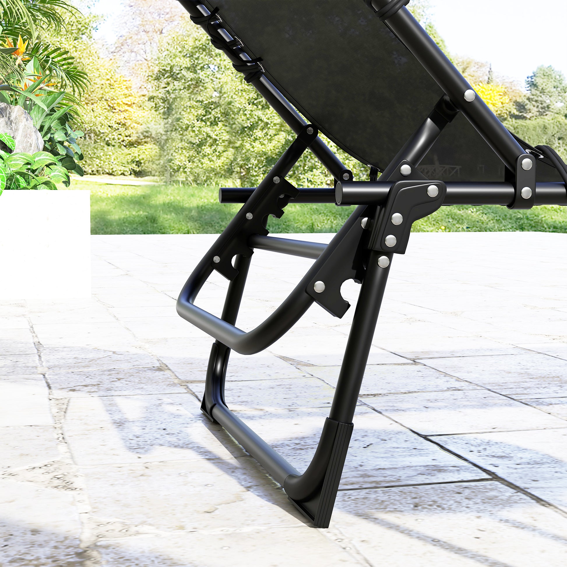 Set 2 Lettini Prendisole 189x58x30 cm con Schienale Reclinabile in Acciaio Nero