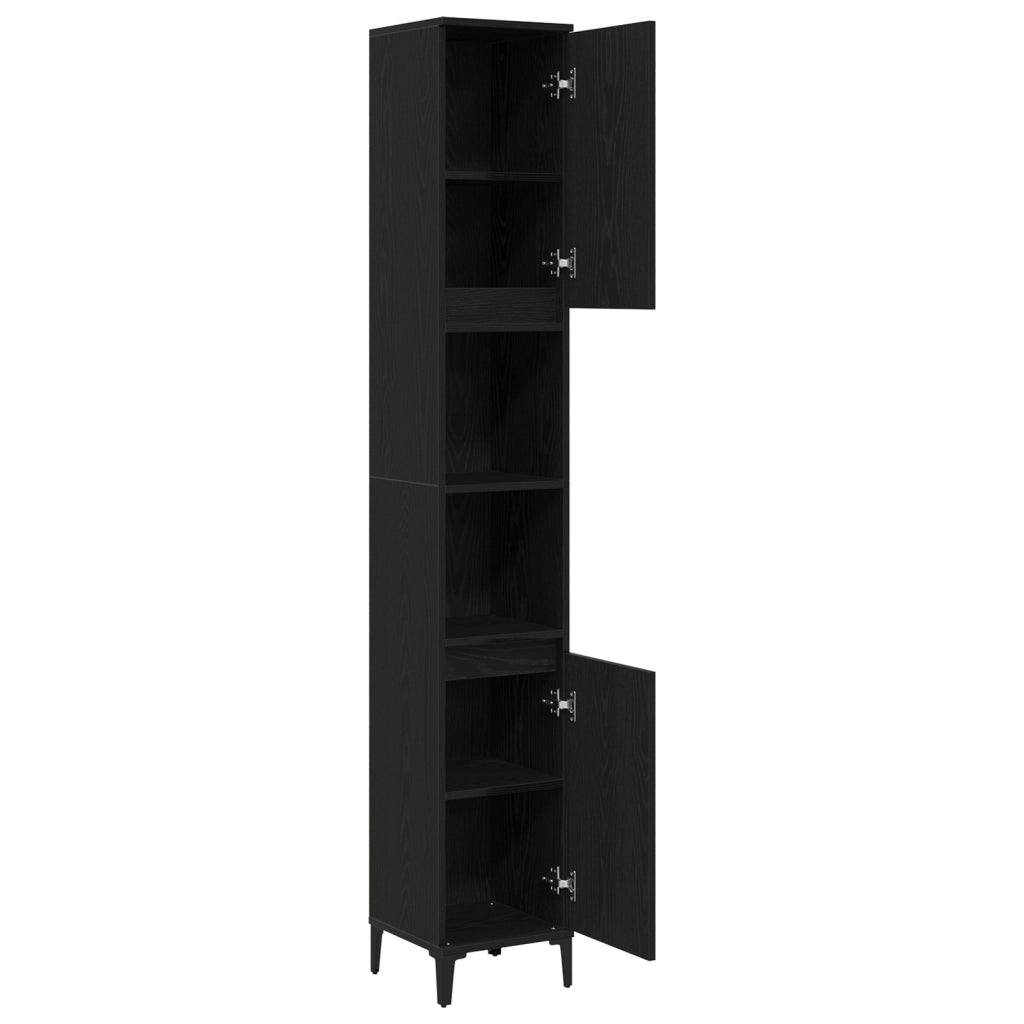 Armadio da Bagno  Nero Rovere 30x30x190 cm Legno Ingegnerizzato