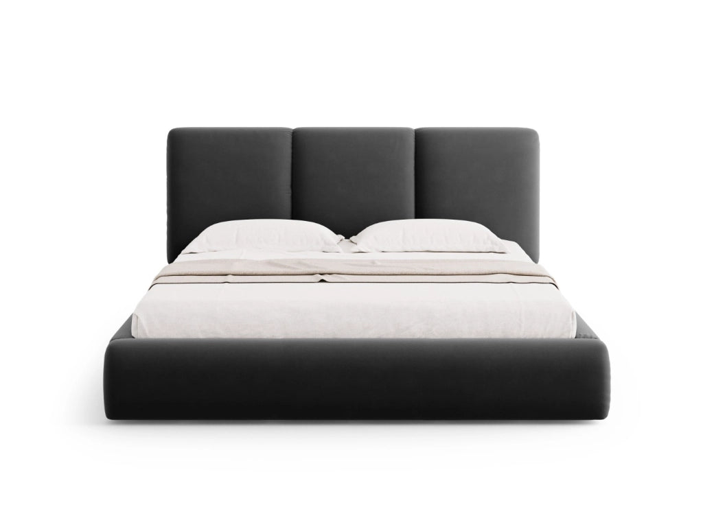 Cosmopolitan Design - Letto a cassettone con testiera "Nicolas" 180x200cm in velluto grigio scuro 