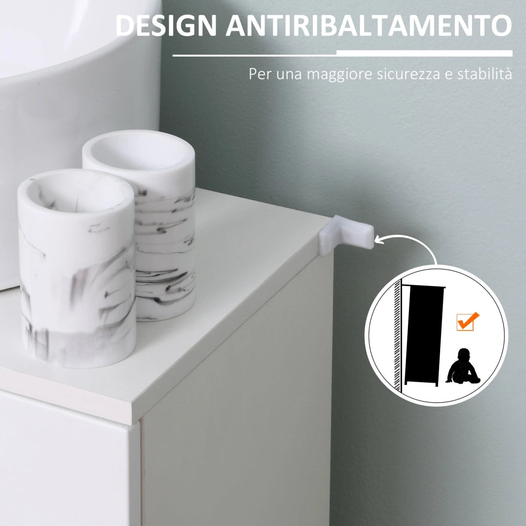 Mobile Sotto Lavabo Bagno 2 Ante 60x30Px62,5 cm in Legno Bianco