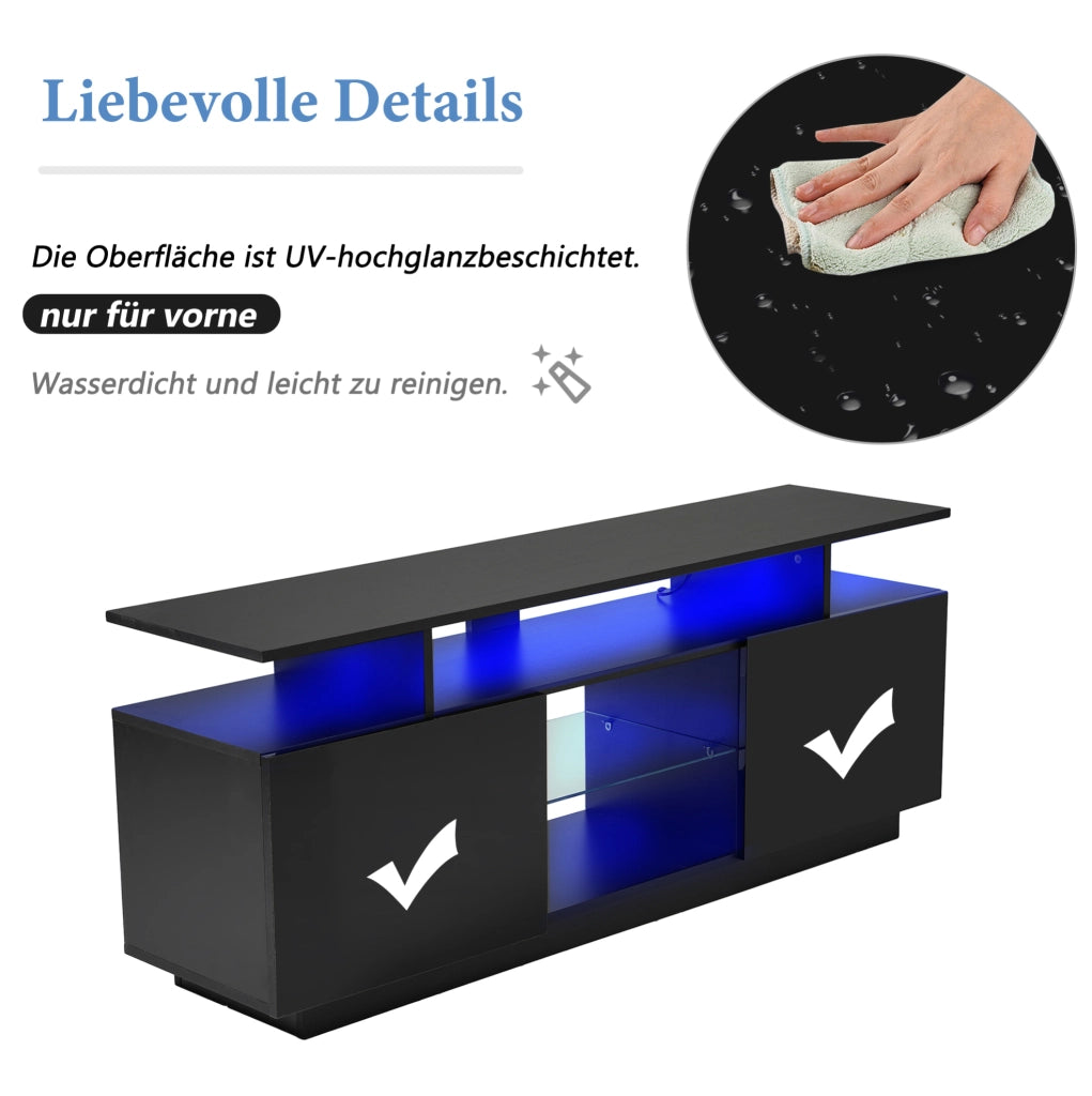 Mobile TV nero da 140 cm con illuminazione LED controllata da app