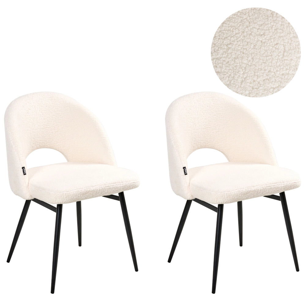 Set di 2 sedie da pranzo in tessuto bouclè bianco braccioli schienale intagliato gambe in metallo moderna industriale