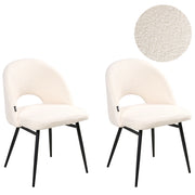 Set di 2 sedie da pranzo in tessuto bouclè bianco braccioli schienale intagliato gambe in metallo moderna industriale