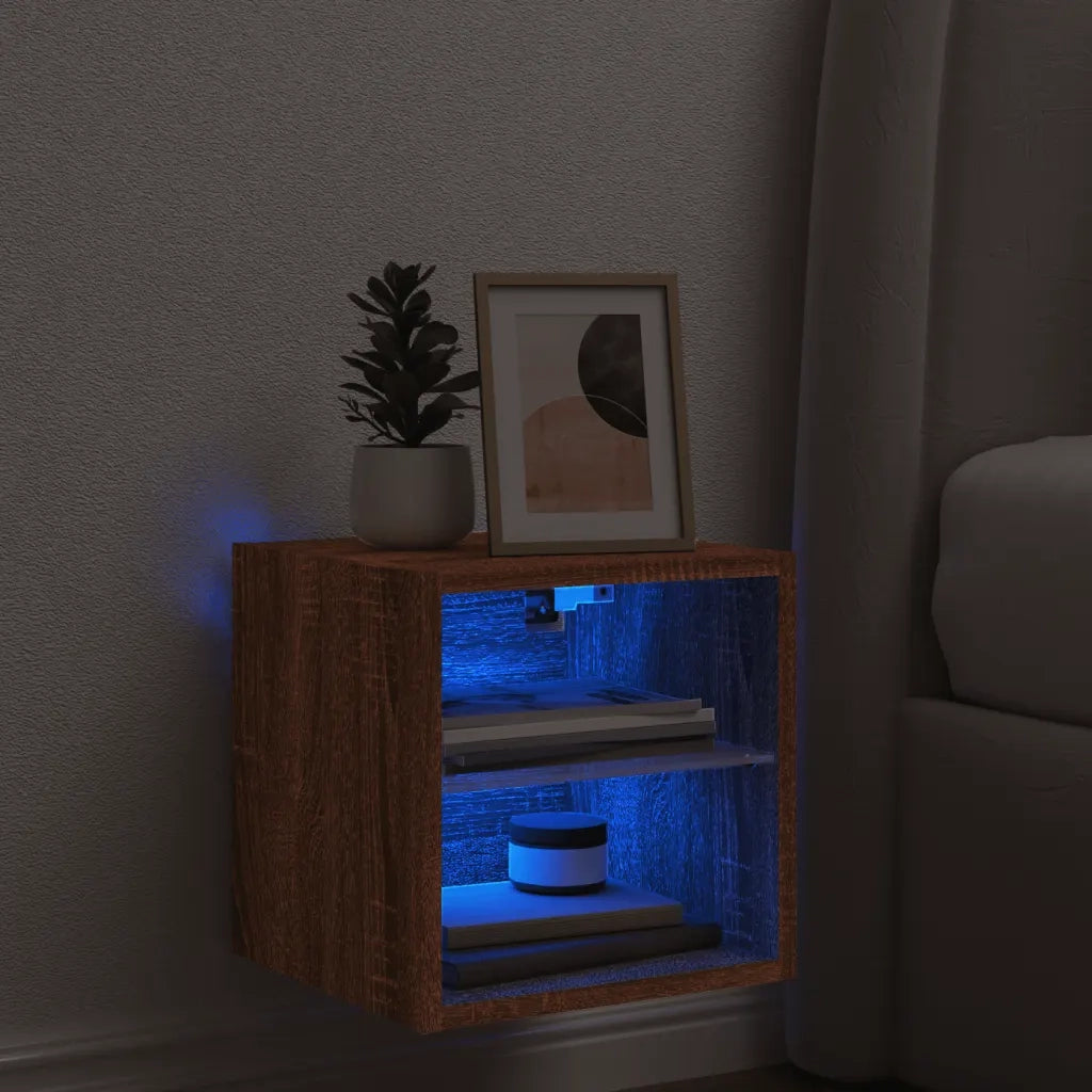 Mobile TV a Parete | Armadietto TV | Mobile Porta TV con Luci LED Rovere Marrone 30x28,5x30 cm