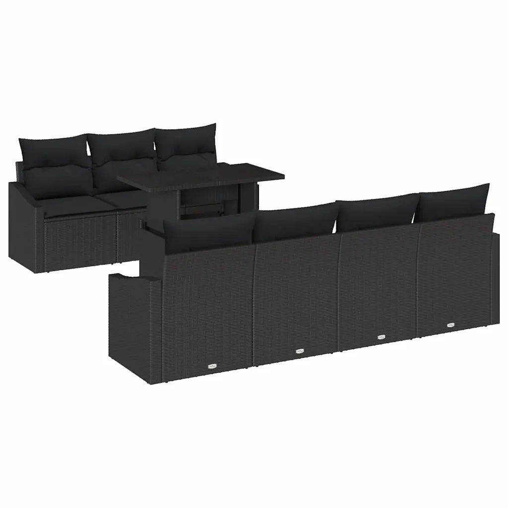 Set Divano da Giardino con cuscino 8 pcs Nero polyrattan 3357686