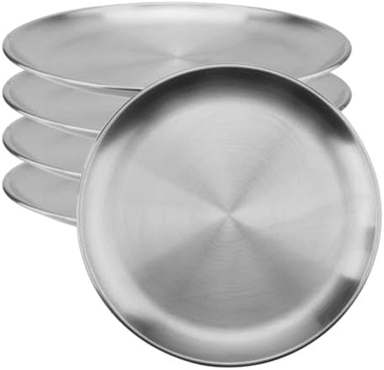5 pezzi di piatti in acciaio inossidabile da 20 cm, piatto rotondo per servire, piatti in metallo resistenti all'usura per campeggio, barbecue, picnic e uso all'aperto