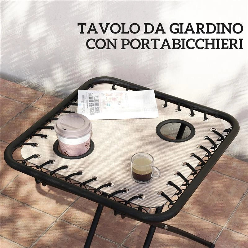 SET 2 SEDIE SDRAIO A GRAVITÀ ZERO PIEGHEVOLI CON SCHIENALE REGOLABILE E TAVOLINO BEIGE