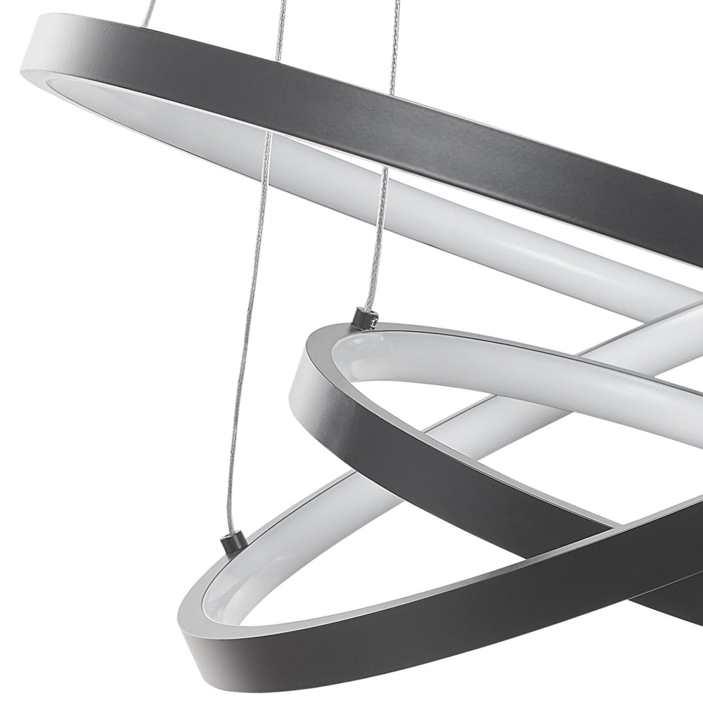 Lampada a Sospensione Moderna Illuminazione Integrata LED 3 Anelli Tondi Nero