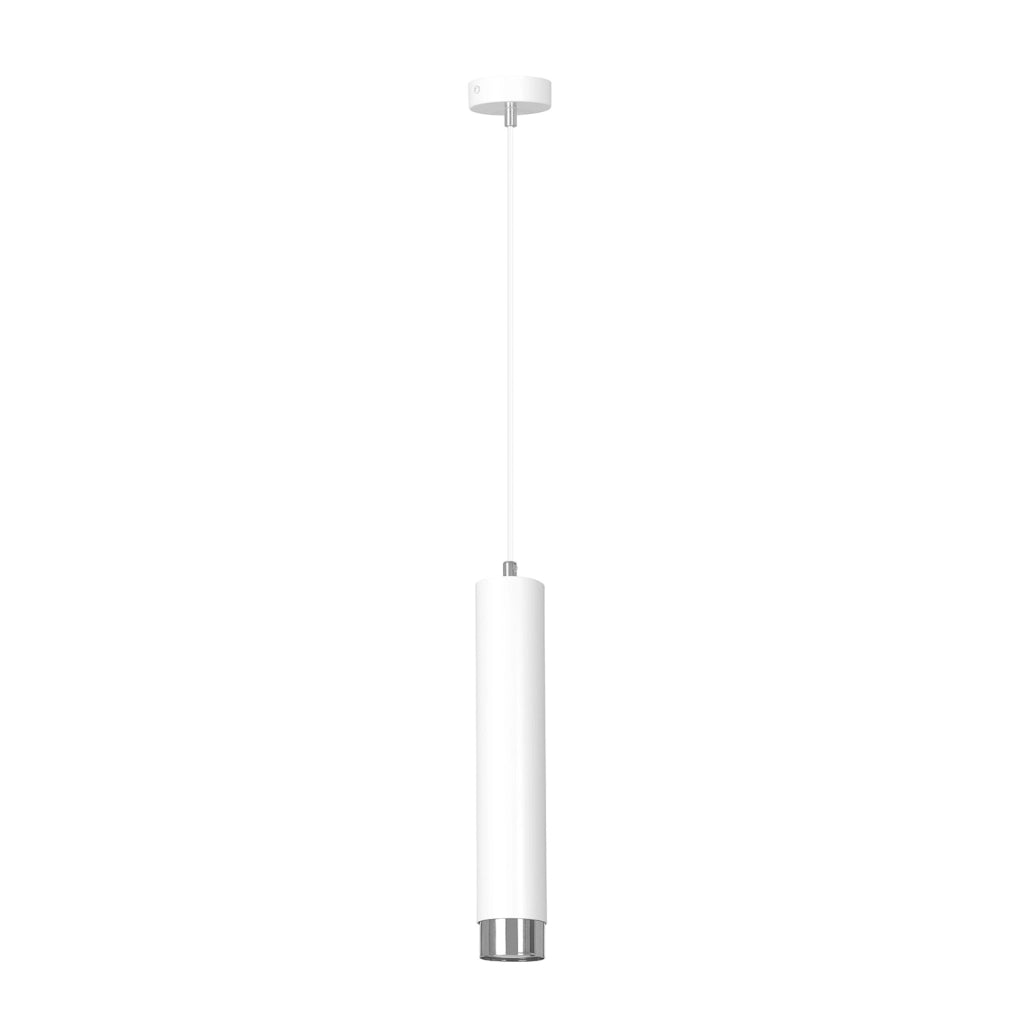 Sospensione 1 Luce Brunilde In Acciaio Bianco Con Tubolare In Bianco E Cromo