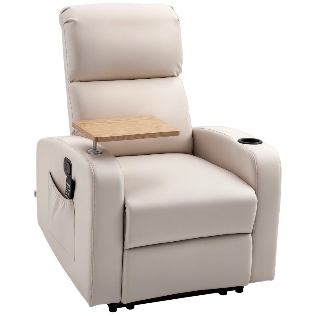 Poltrona relax massaggiante reclinabile ¨C Zephmum ¨C Tessuto microfibra beige con braccioli e vassoio
