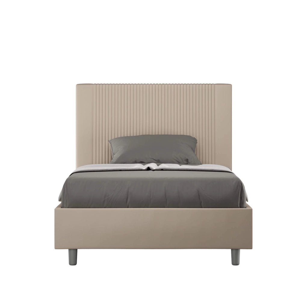Letto una piazza e mezza con rete imbottito 130x210 similpelle tortora Goya
